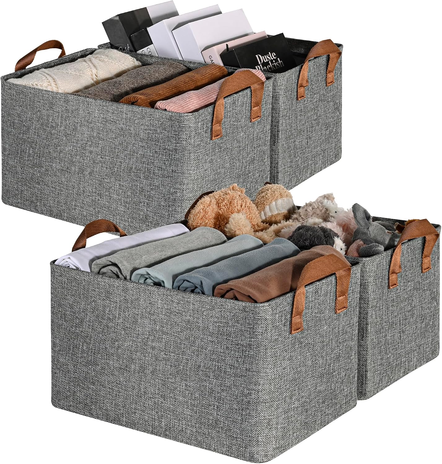 Canastas almacenamiento tela plegables marco metal gris