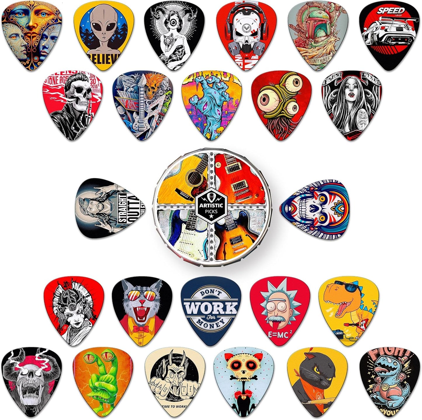 Pack 24 Plectrums Guitarra 0.018-0.047pulg Acústica Eléctrica Bajo