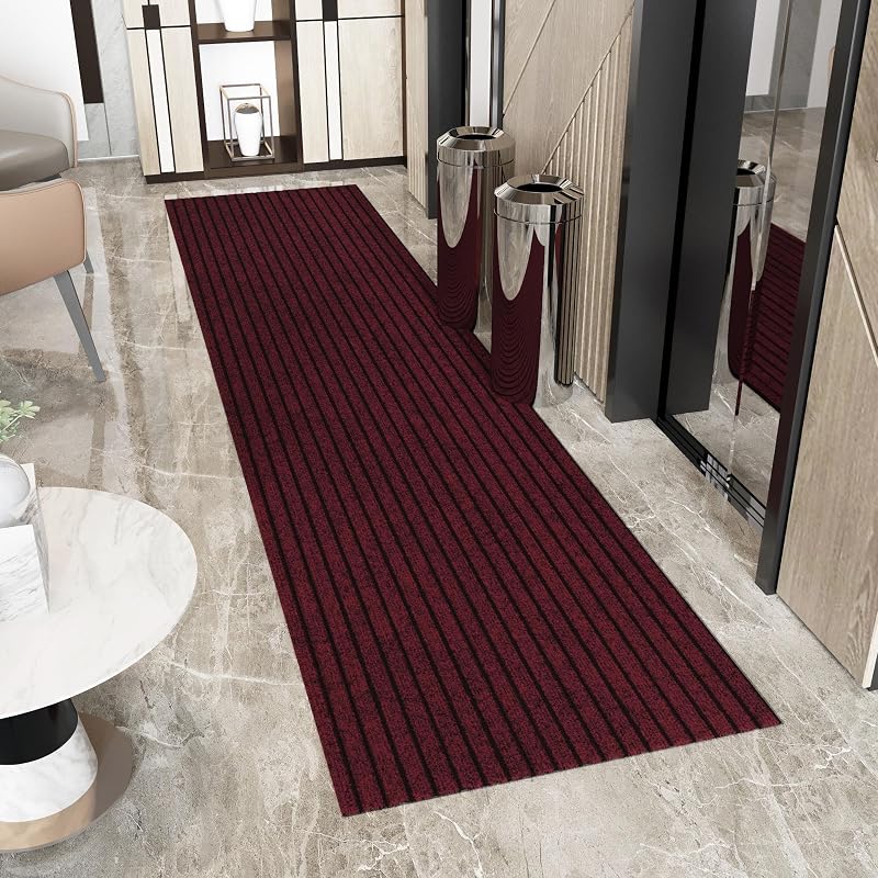 Tapete pasillo pelo raspador 2'7"x14' antiderrap rojo
