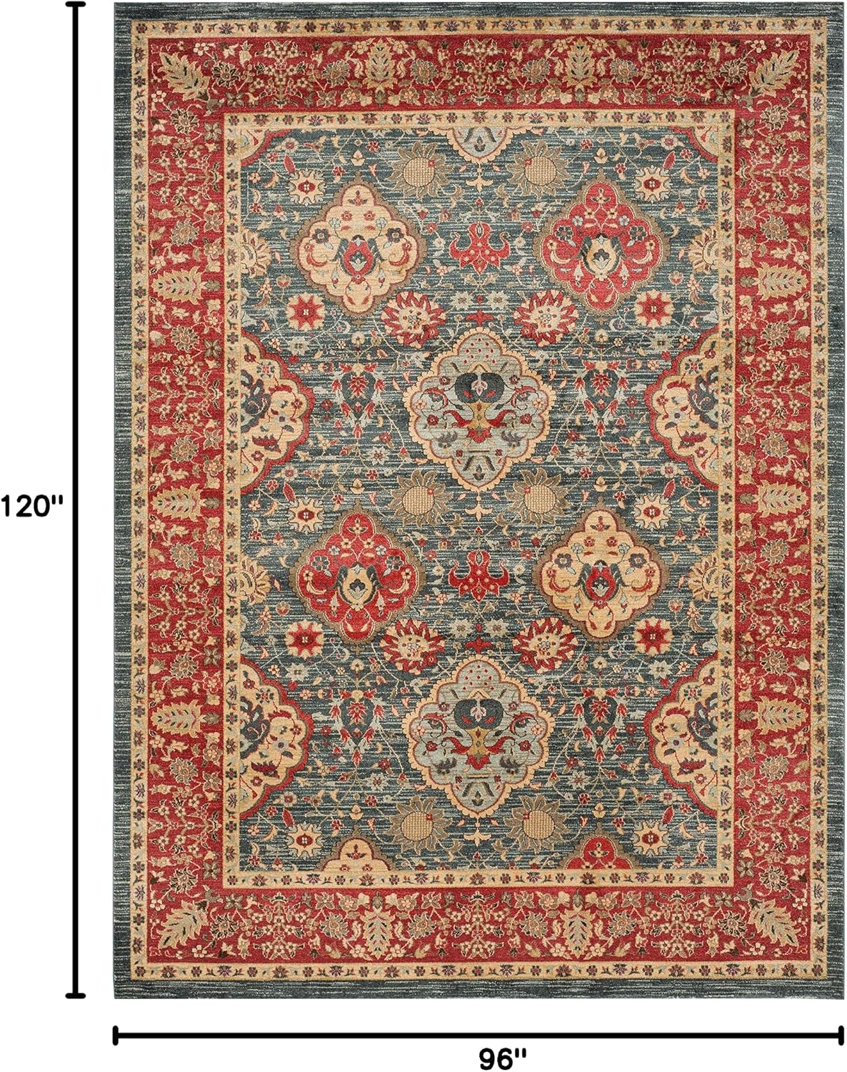 Alfombra área 8x10ft diseño oriental azul marino y rojo