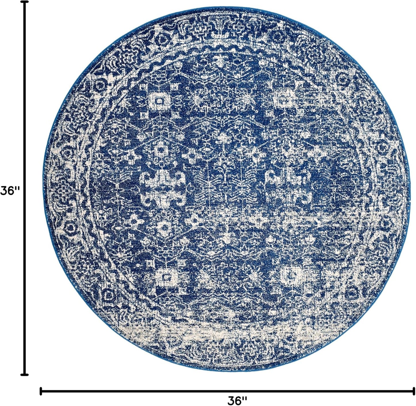 Alfombra redonda 3' estilo shabby chic azul marino/marfil