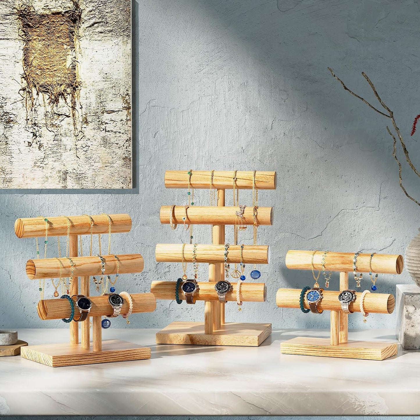 Soporte madera para pulseras y relojes con barra T