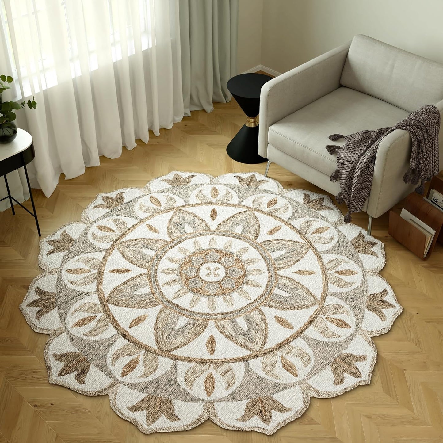 Alfombra área lana redonda 4ft para hogar sala dormitorio