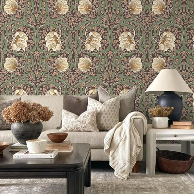 Papel tapiz floral vintage 17.7x354pulg William Morris