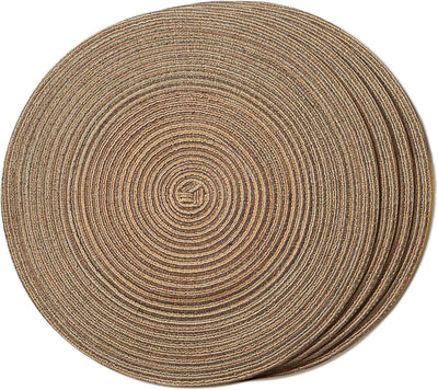 Set 4 manteles redondos trenzados 15pulg para comedor marrón