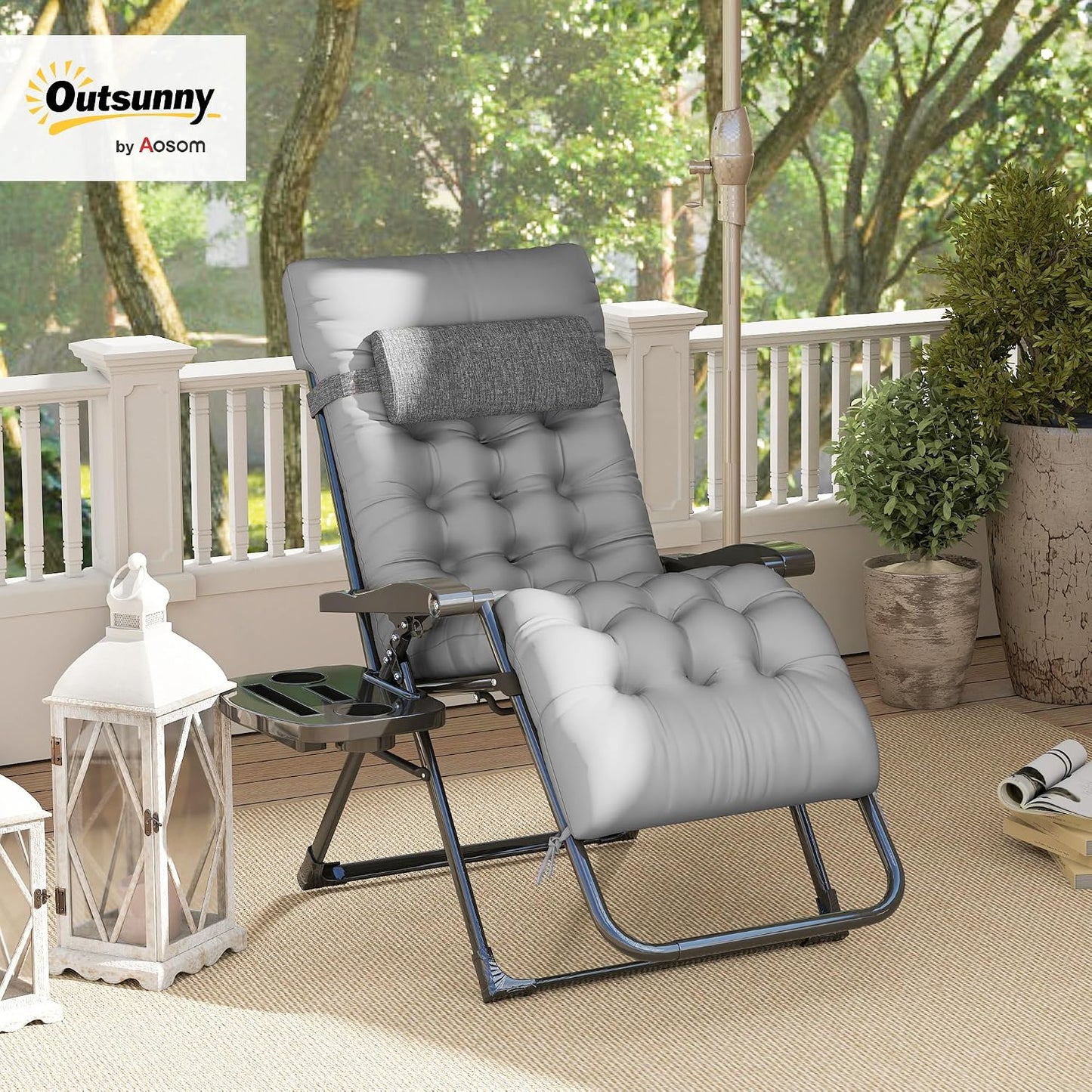 Silla reclinable plegable cojín gris interiores exteriores