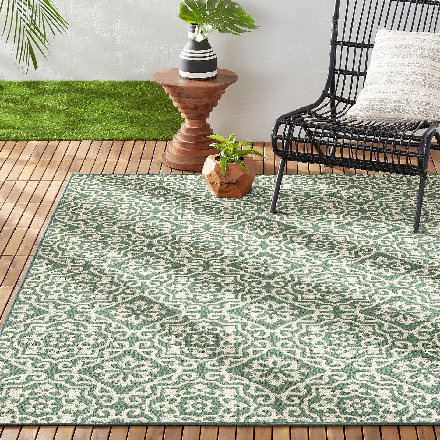 Alfombra área geométrica transicional 7'9x10'2 verde/beige