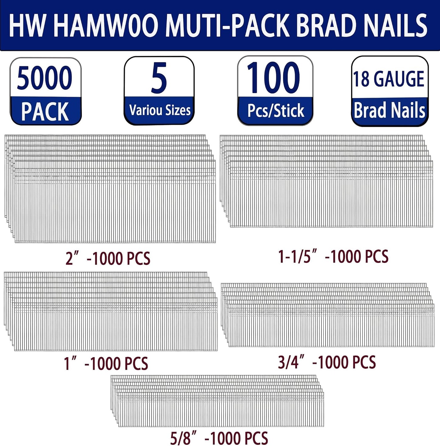Clavos brad galvanizados 18 ga 5000 uds para clavadoras
