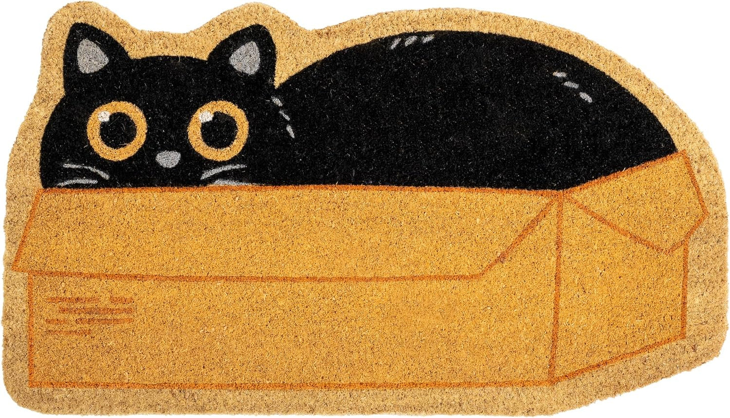 Felpudo puerta entrada 30x18" peluche gato fibra coco