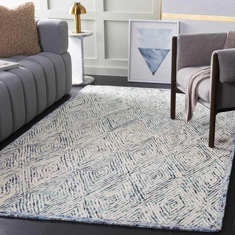 Alfombra Capri 6x9ft azul marfil lana hecha a mano
