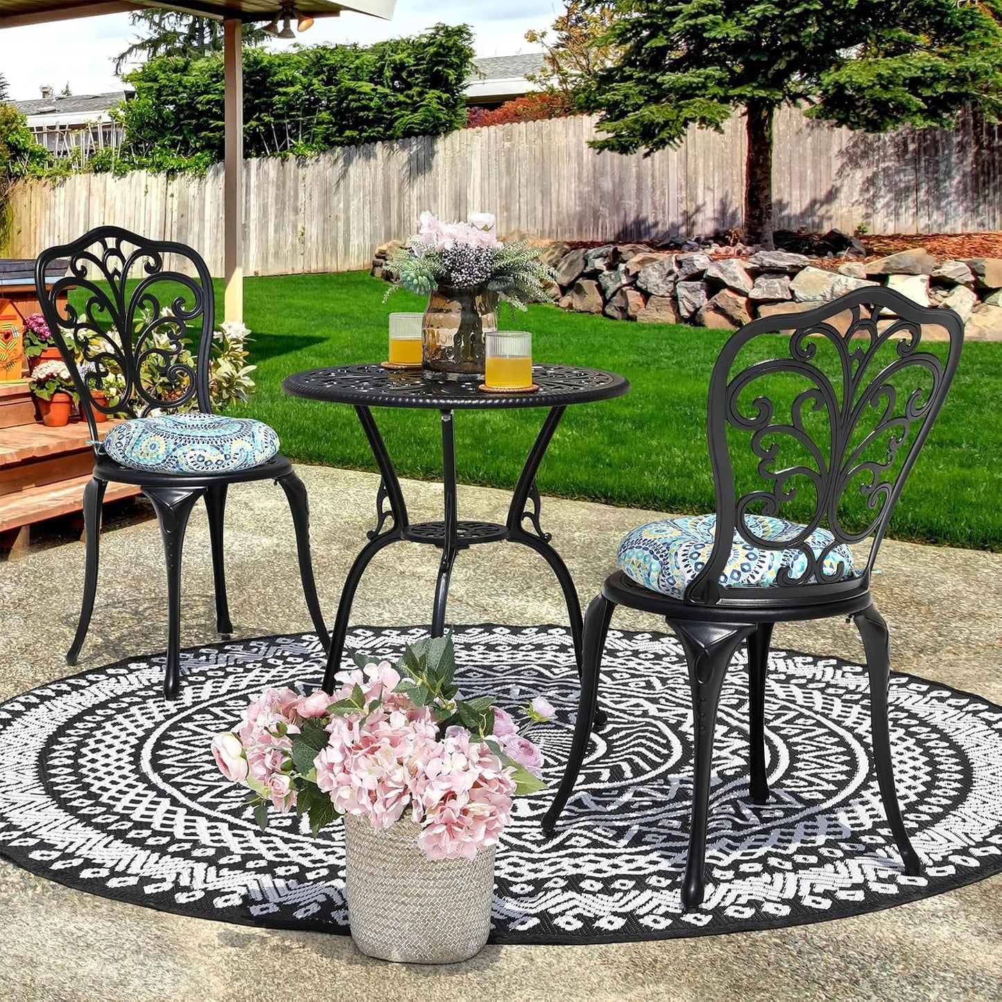 2 Pzas Cojines Redondos Silla Exterior 15x15pulg Con Lazo
