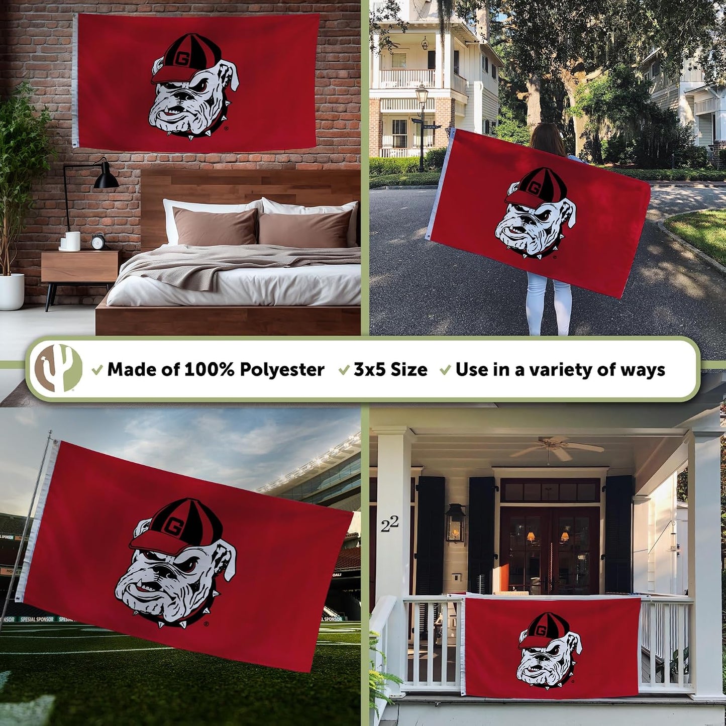 Bandera UGA Bulldogs 3x5ft 100% poliéster