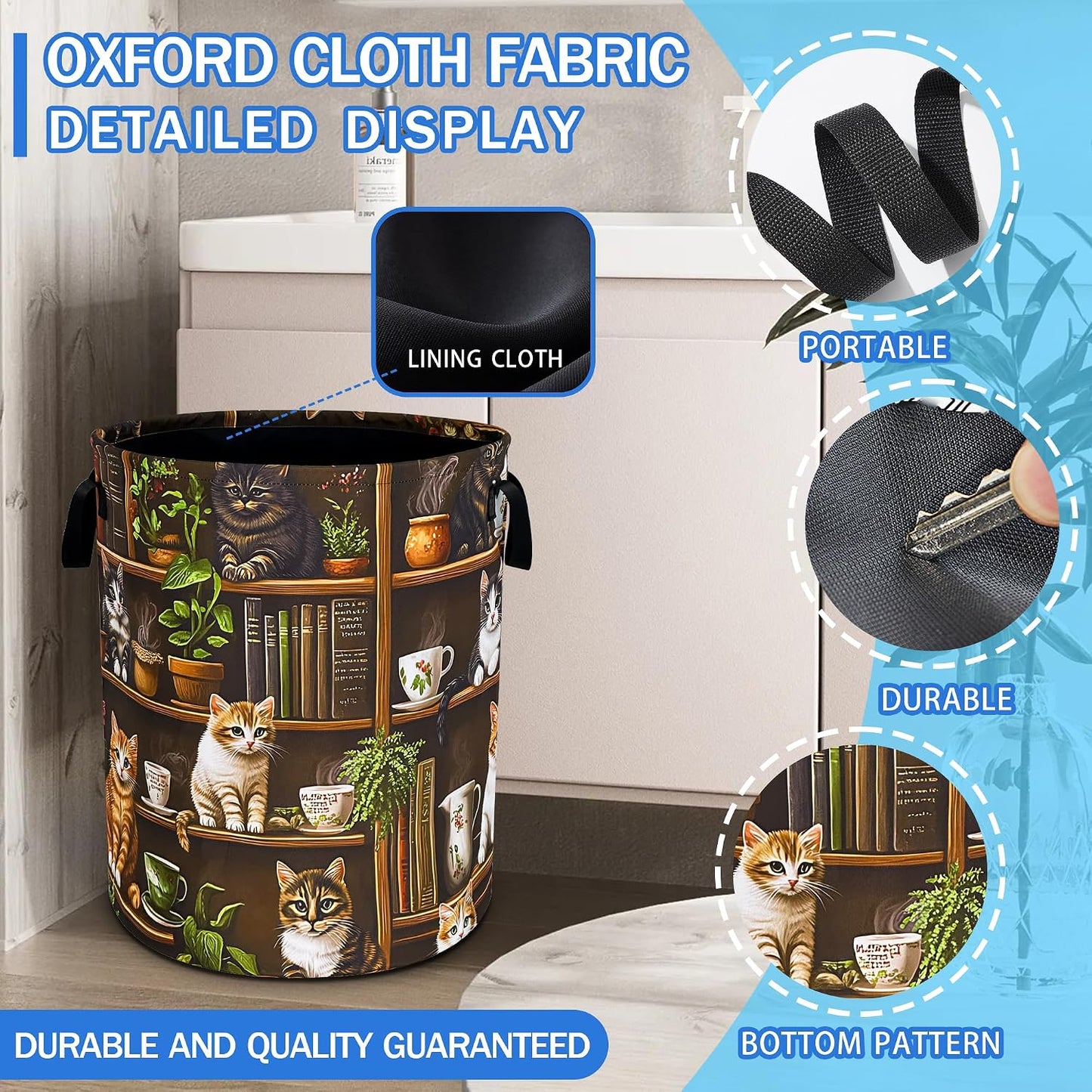 Cesta ropa sucia gato tela Oxford asa plegable 18.9x16.5pulg