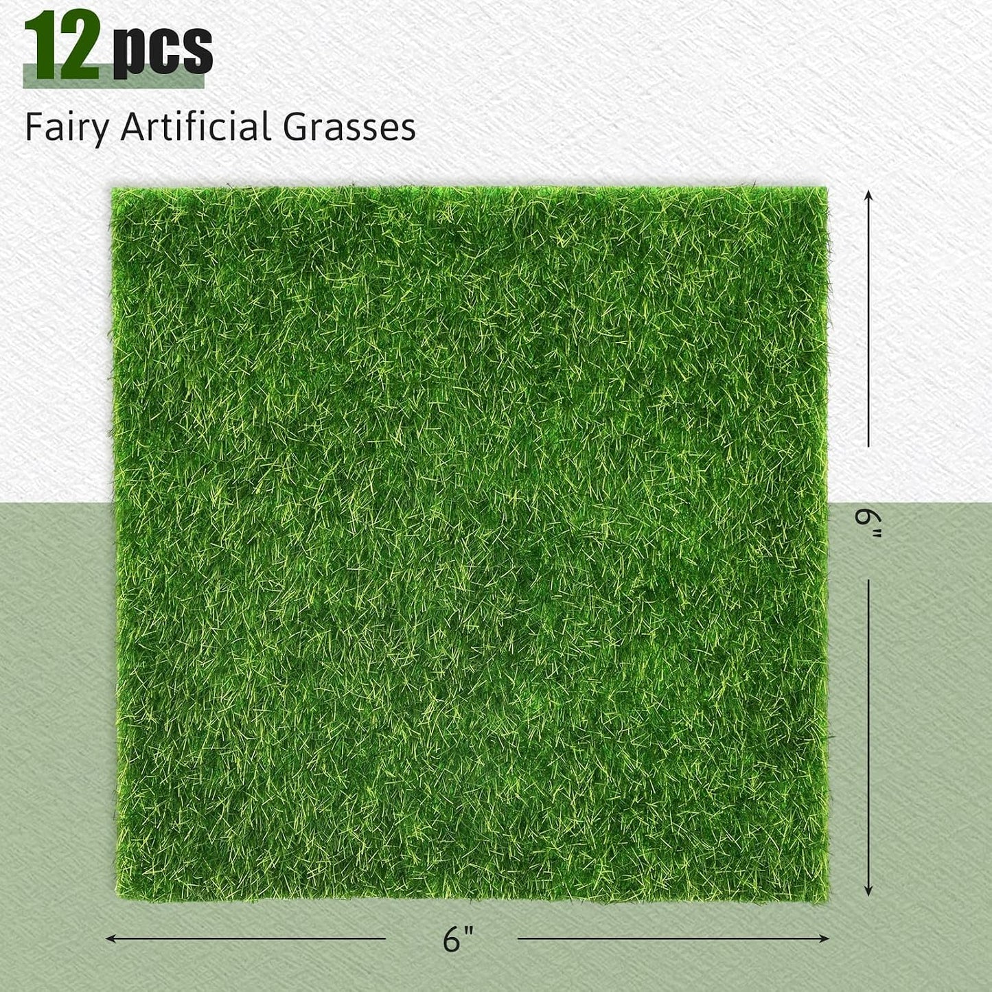 12 Pzas Césped Falso 6x6" para Jardín Miniatura