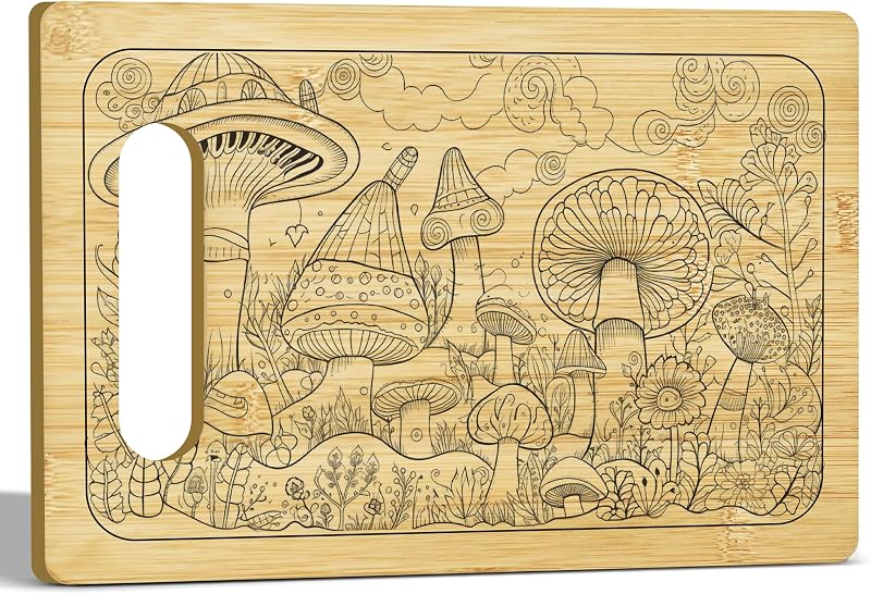 Tabla cortar bambú decoración hongos regalo cumpleaños