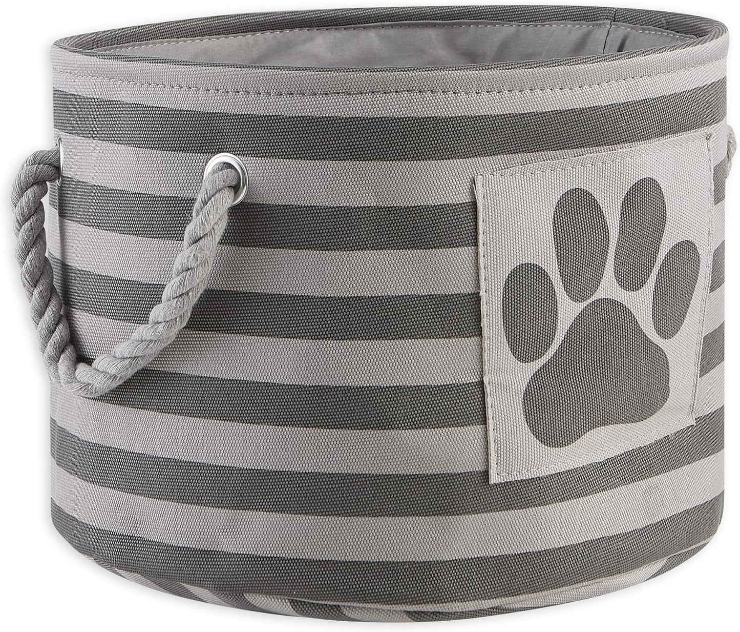 Cubo almacenamiento mascotas parche pata rayado gris
