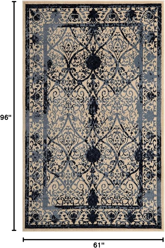 Alfombra área 5x8ft azul/marfil estilo vintage