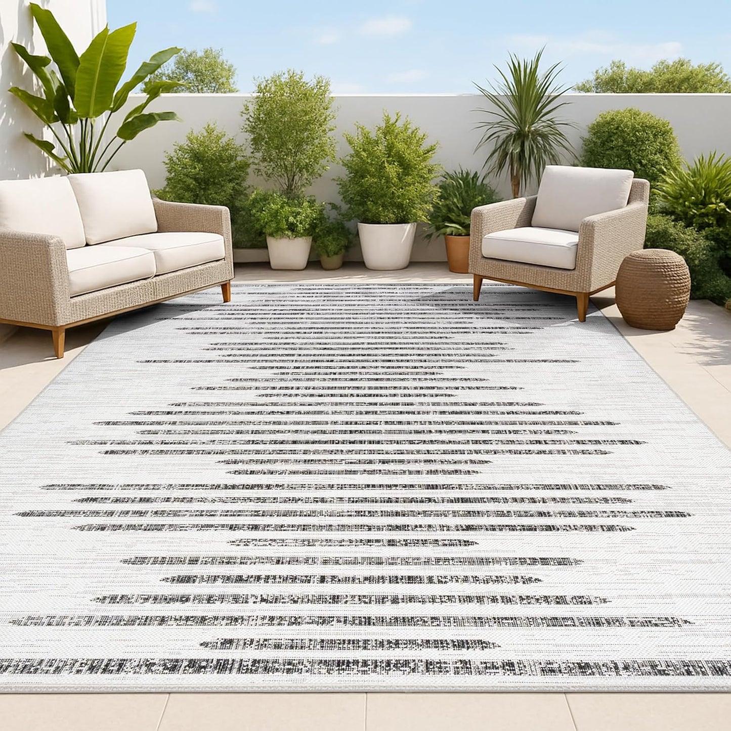 Alfombra geométrica rayas 3x5ft color marfil/negro