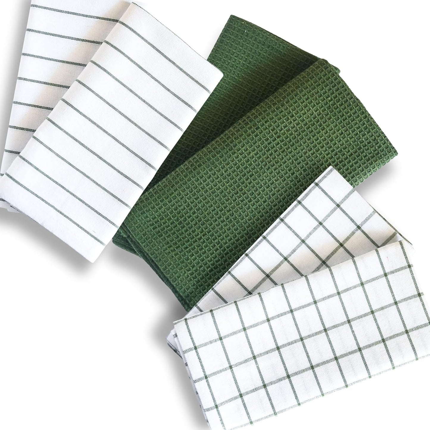 Toallas de cocina de algodón a cuadros verdes absorbentes juego de 6