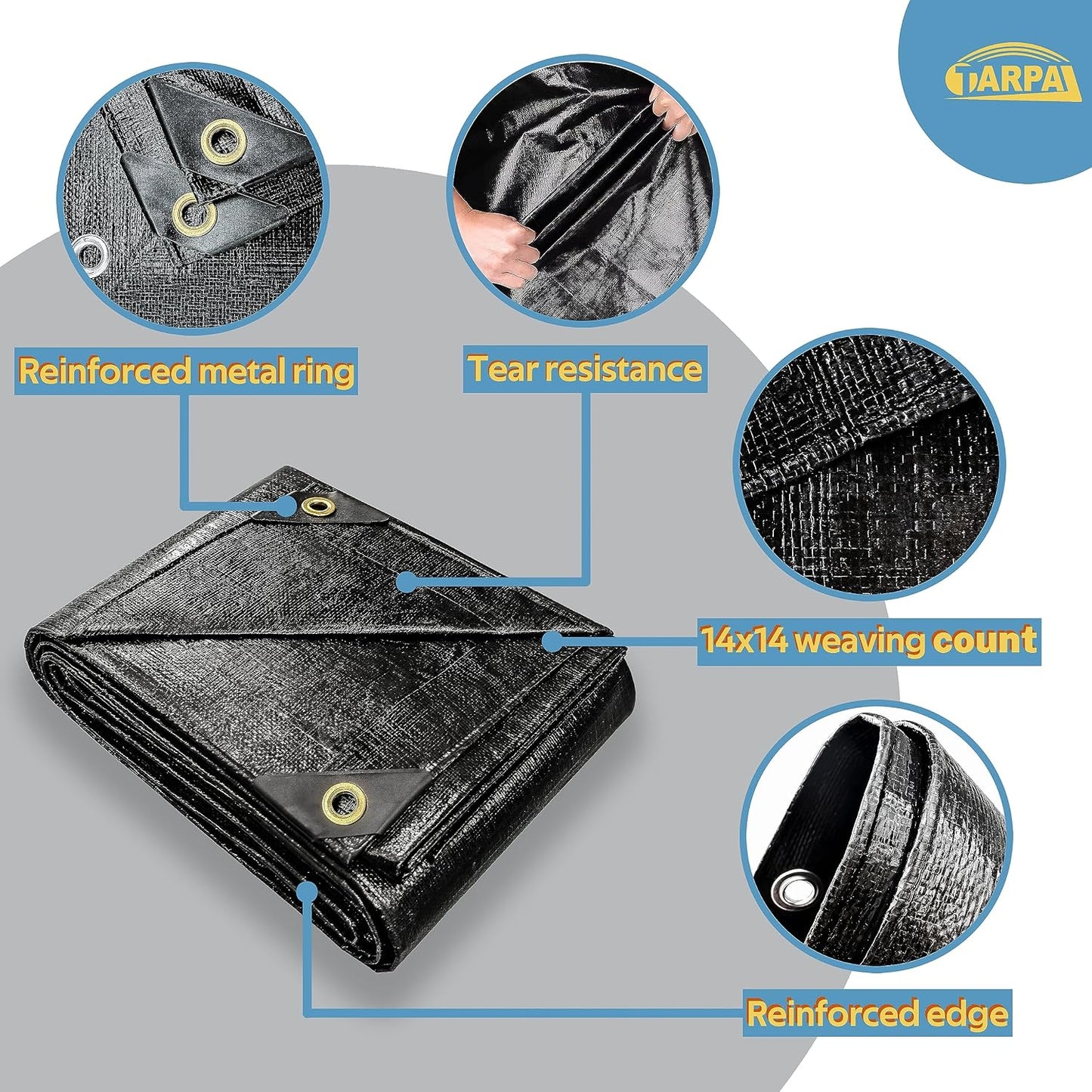 Lona 12x14ft 14mil negra resistente toldos cubiertas