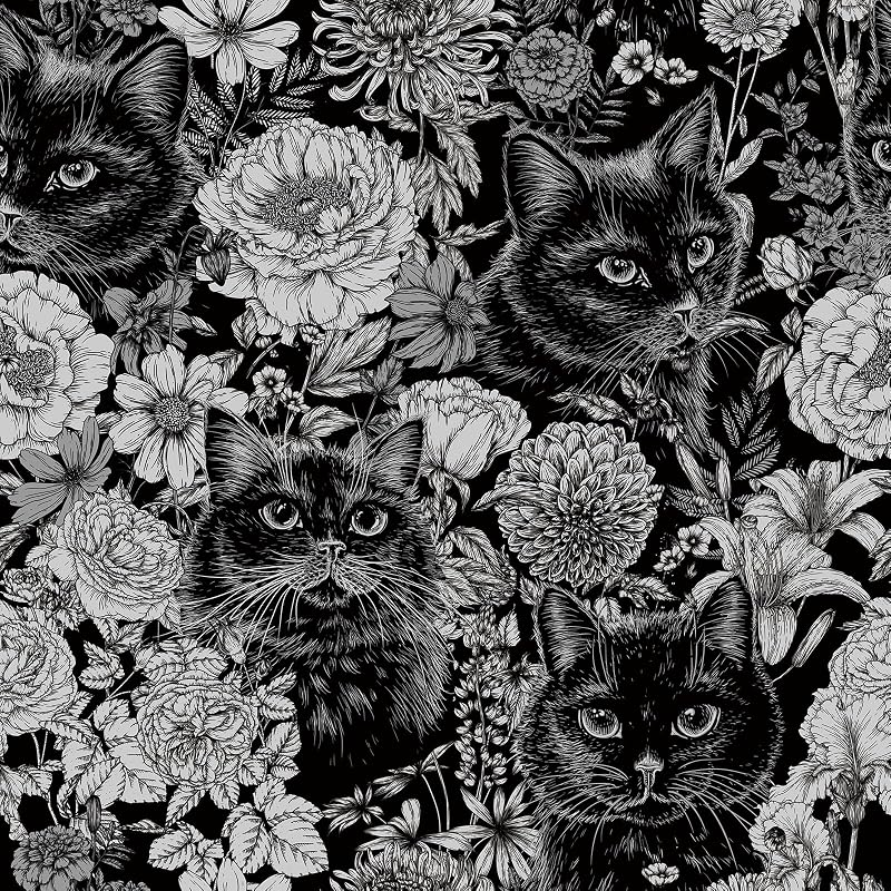 Papel tapiz vintage blanco y negro con animales 17.5x276"