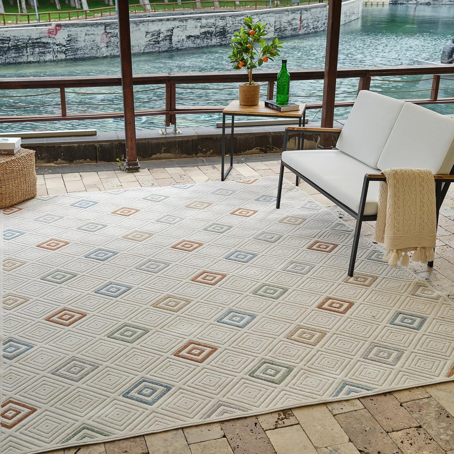 Alfombra abstracta beige 5x7pies interiores exteriores