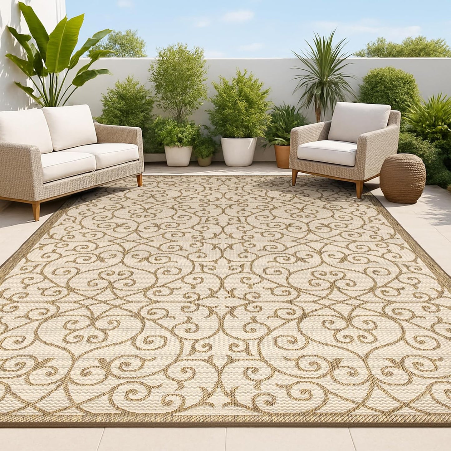 Alfombra vintage filigrana 3x5ft beige/marrón texturizado