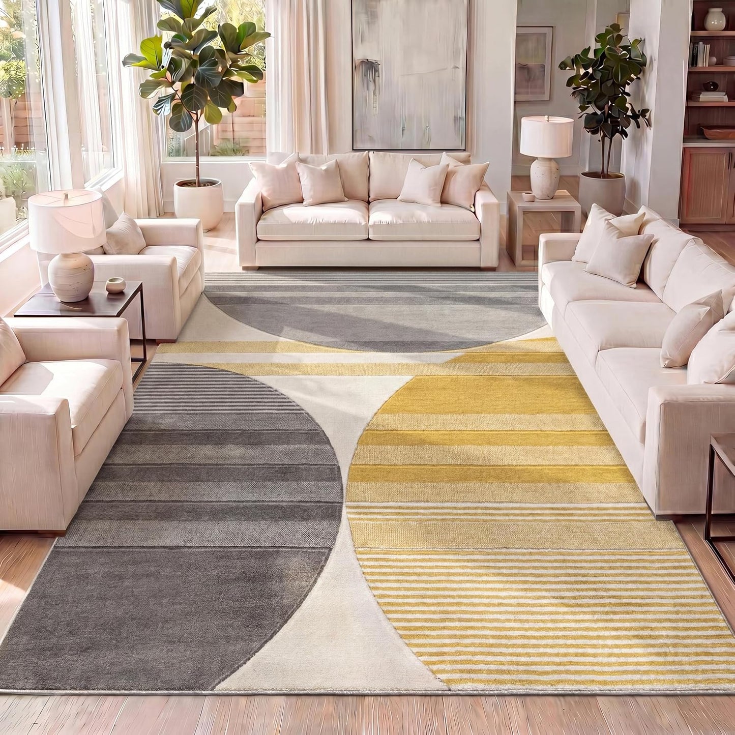 Alfombra interior rayas gris/amarillo 3x5ft diseño