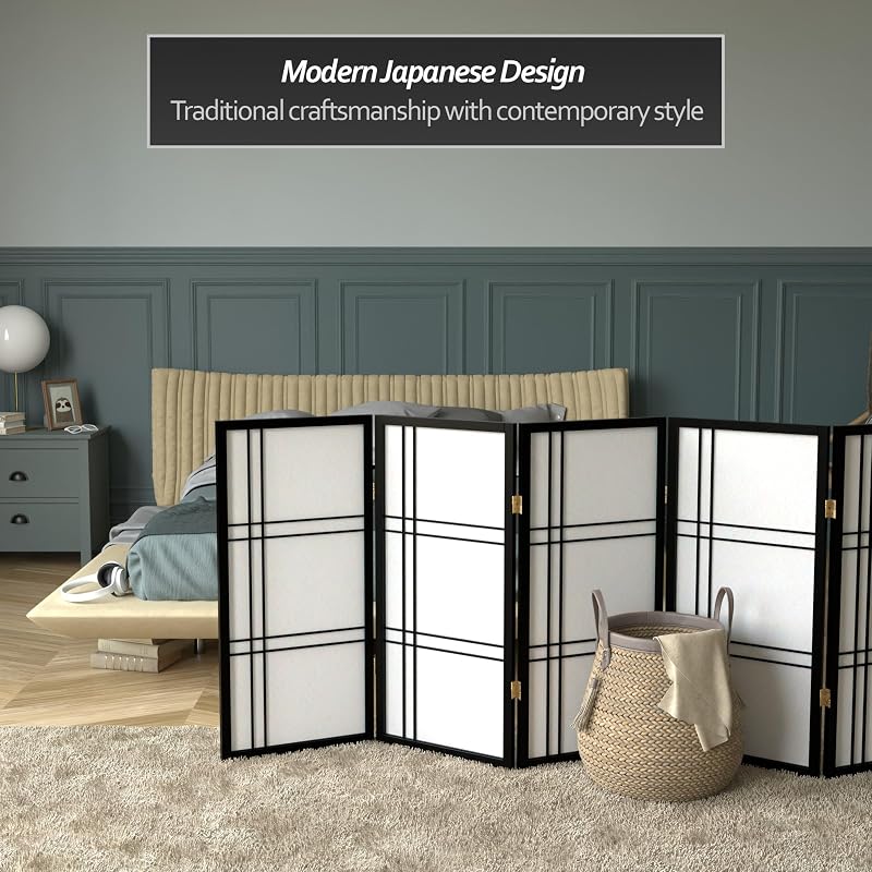 Pantalla Shoji corta doble cruz 3ft Negro 5 paneles