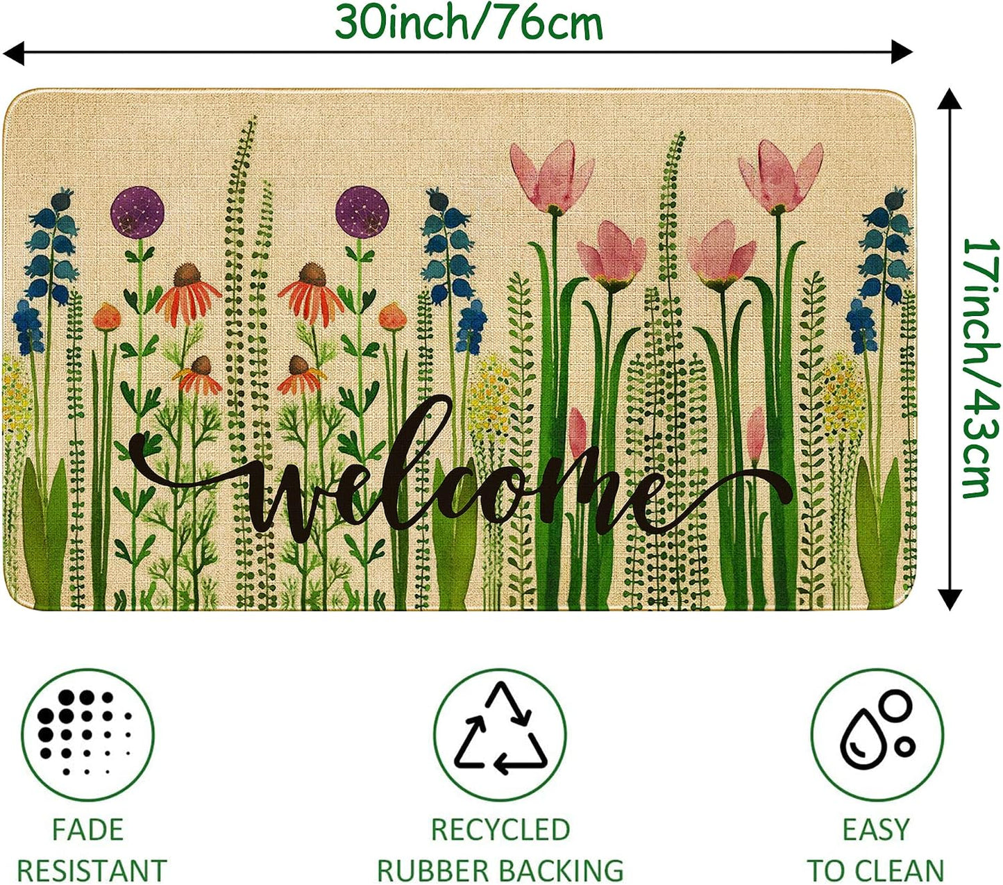Tapete bienvenida tulipán lino antiderrap 30x17"