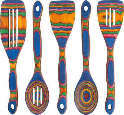 Set 5 Pzas Utensilios Madera Pakka Antiadherente Azul Arcoíris