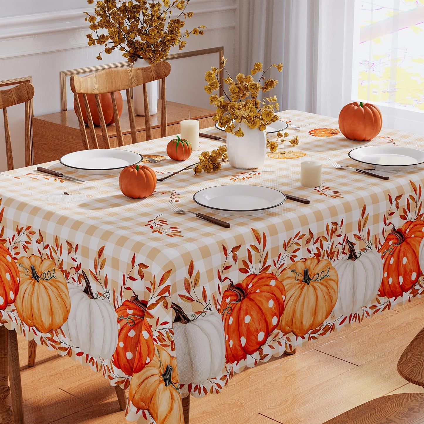 Mantel cuadrado 60x60pulg naranja festoneado impermeable