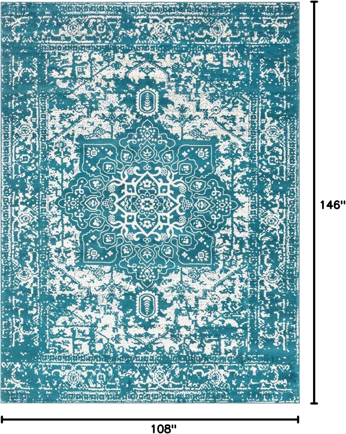 Alfombra área medallón 9x12pulg rectangular turquesa/marfil