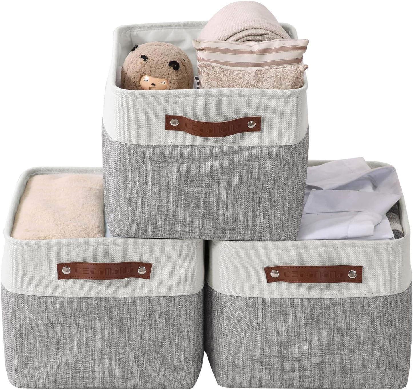 Contenedores lino 15.8x12.5x10" gris y blanco 3 Uds