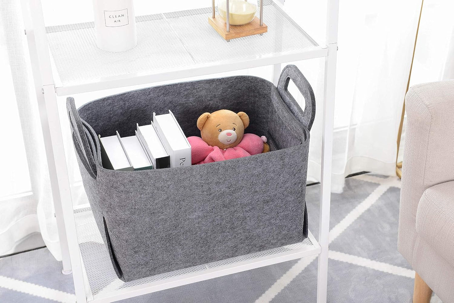 Cesta fieltro plegable con asas para oficina y dormitorio