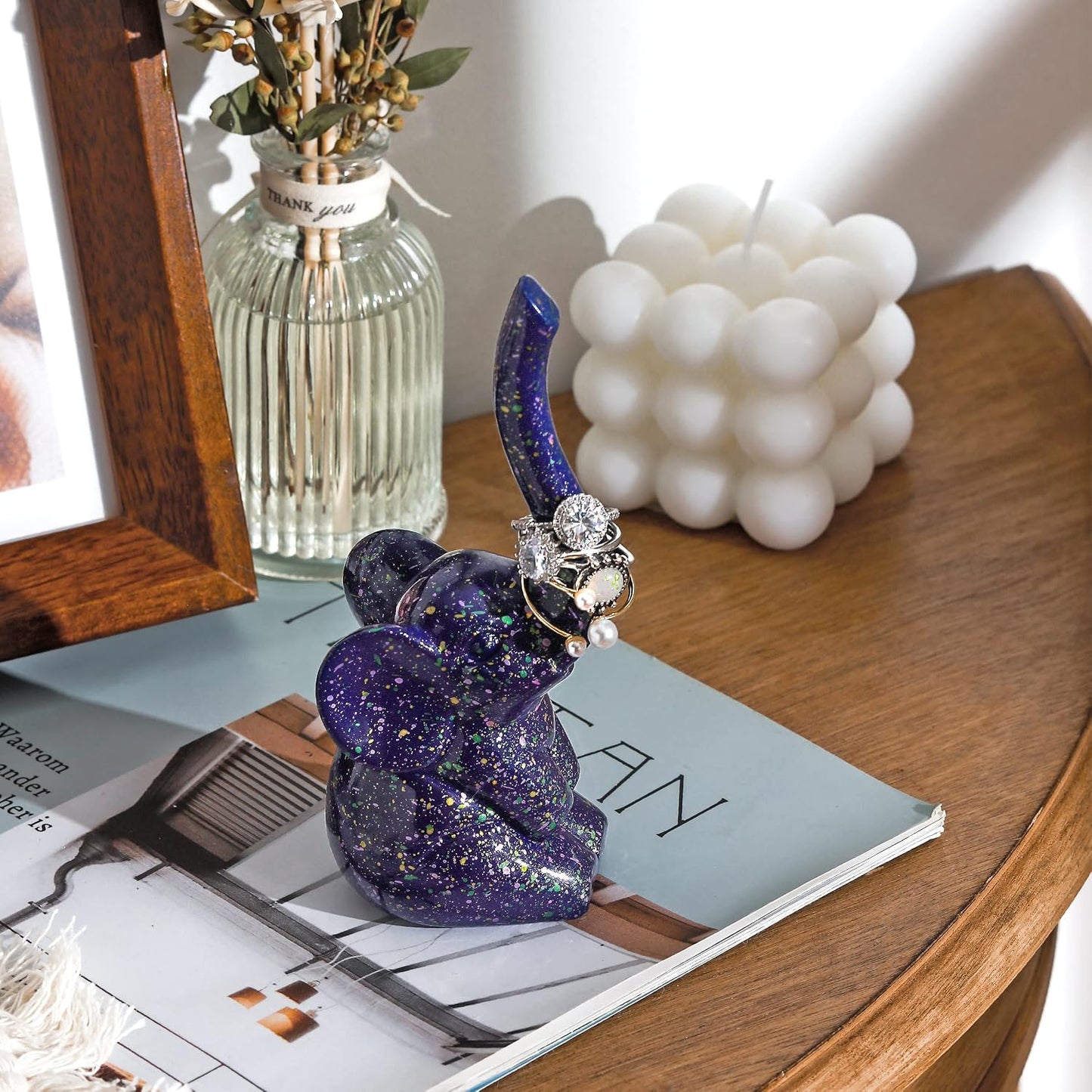 Soporte anillos con elefante morado organiz. lindo regalo
