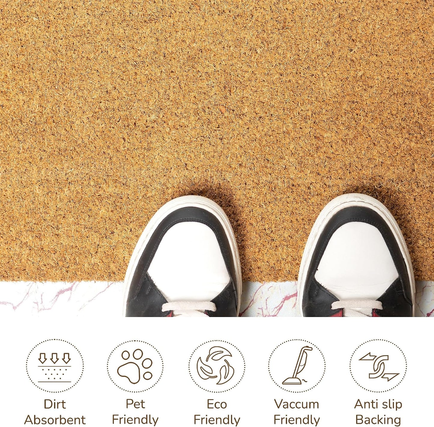 2 Tapetes Fibra Coco PVC Antiderrap Interior Exterior