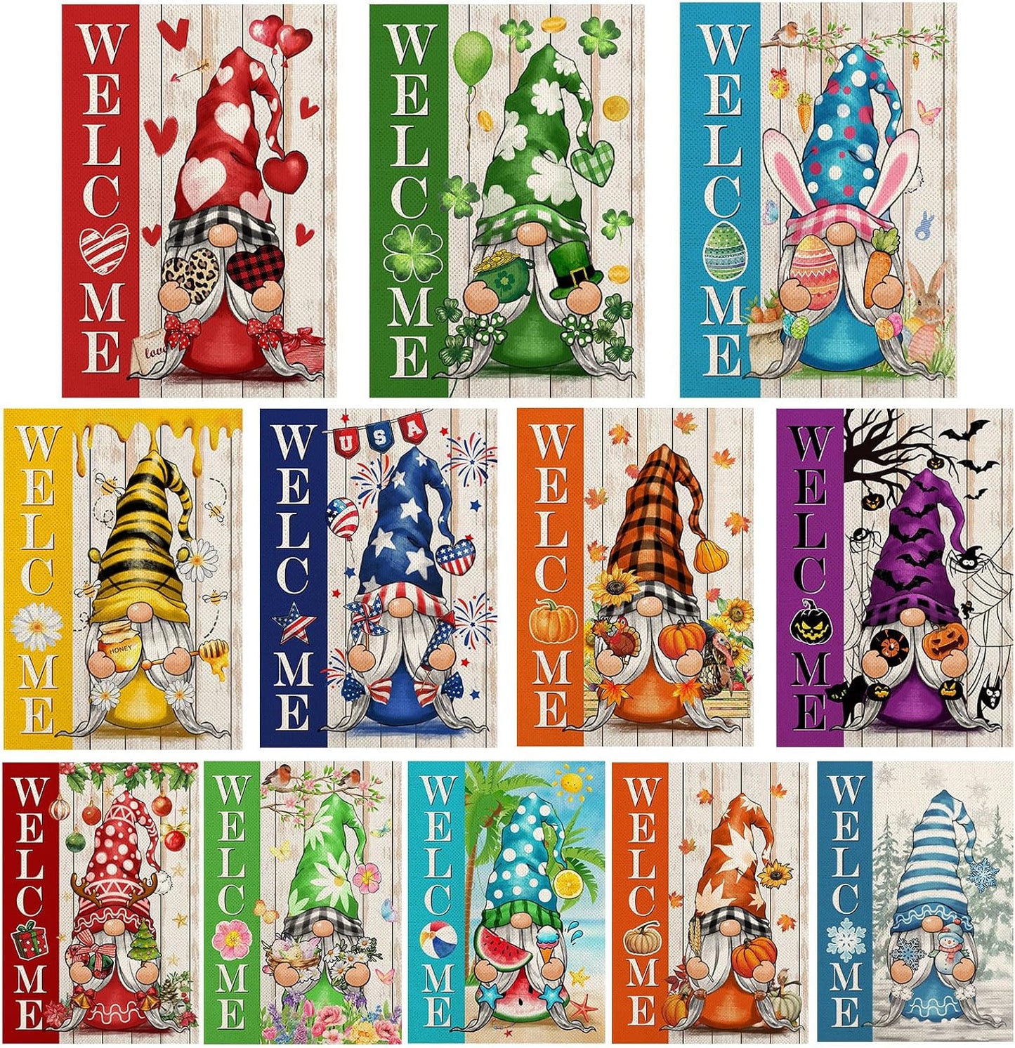 Banderas jardín gnomos 12x18" doble cara estacionales