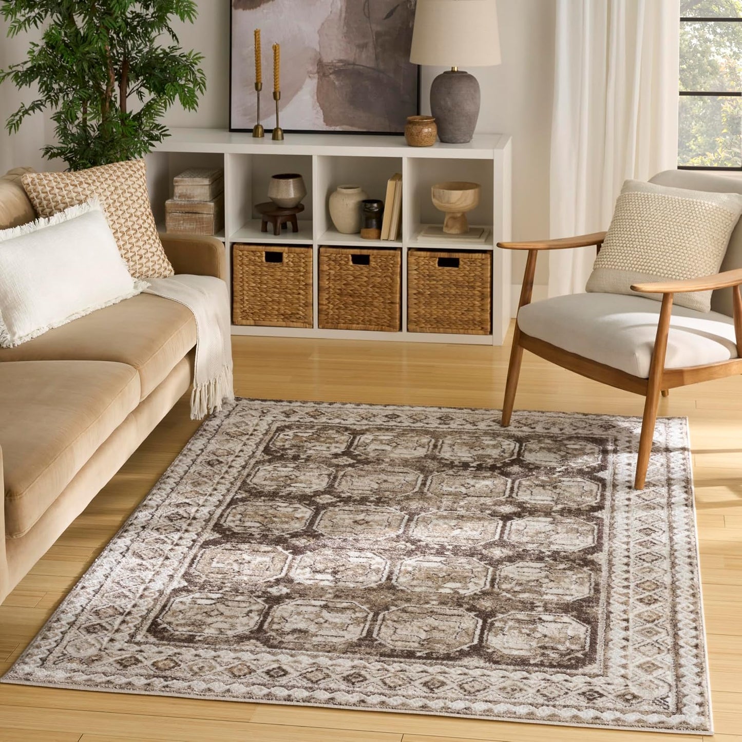 Alfombra área marrón marfil 4x6ft dormitorio sala comedor
