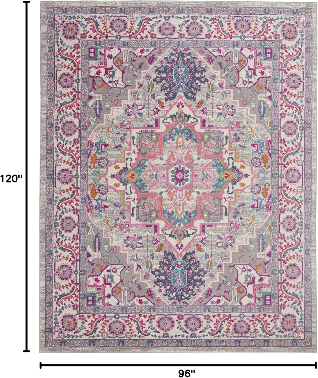 Alfombra gris claro/rosa 8x10ft para dormitorio y sala