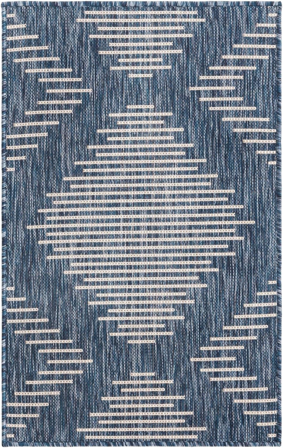 Alfombra rectangular 2x3ft 1pulg color azul y marfil