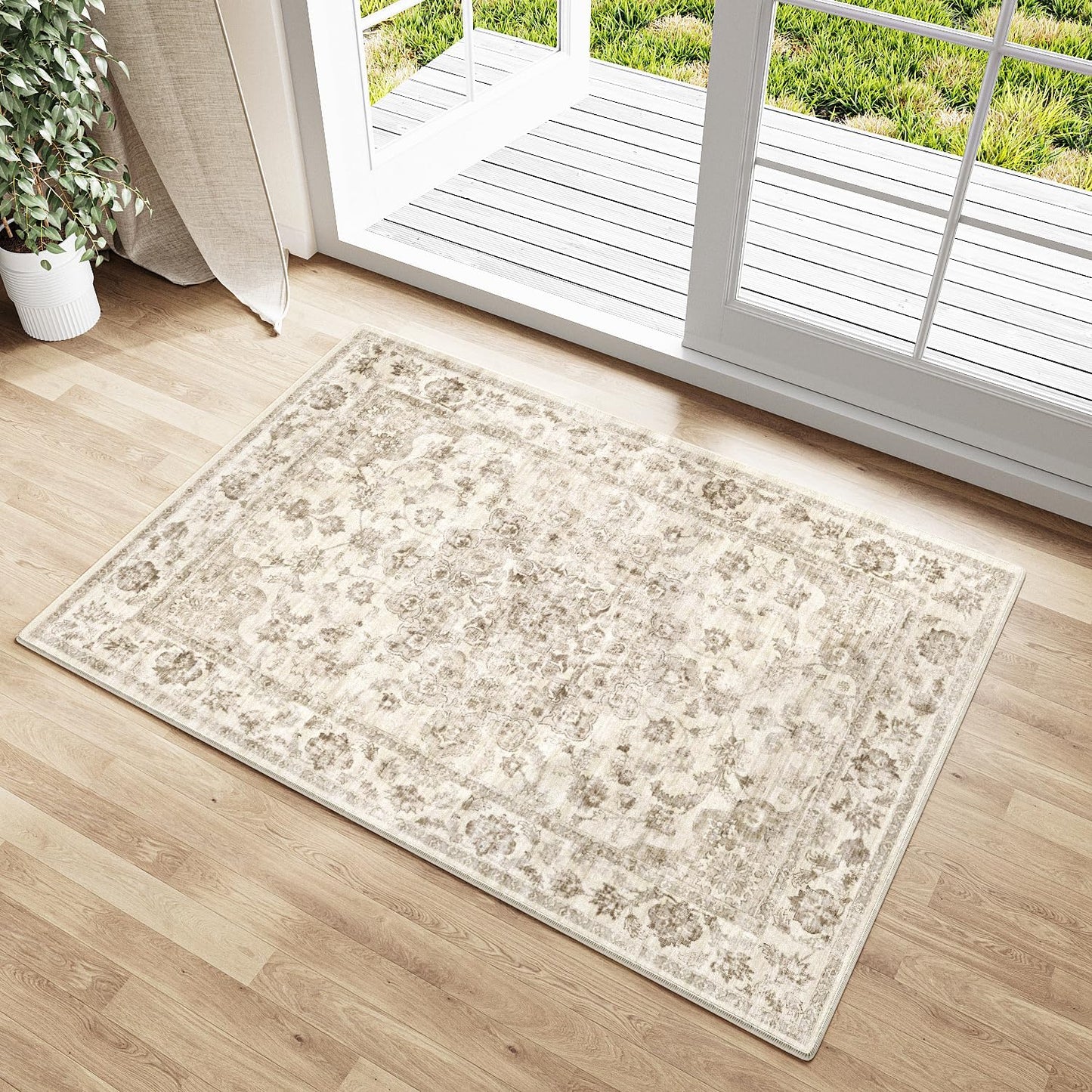Tapete antiderrap 2x3ft beige floral entrada