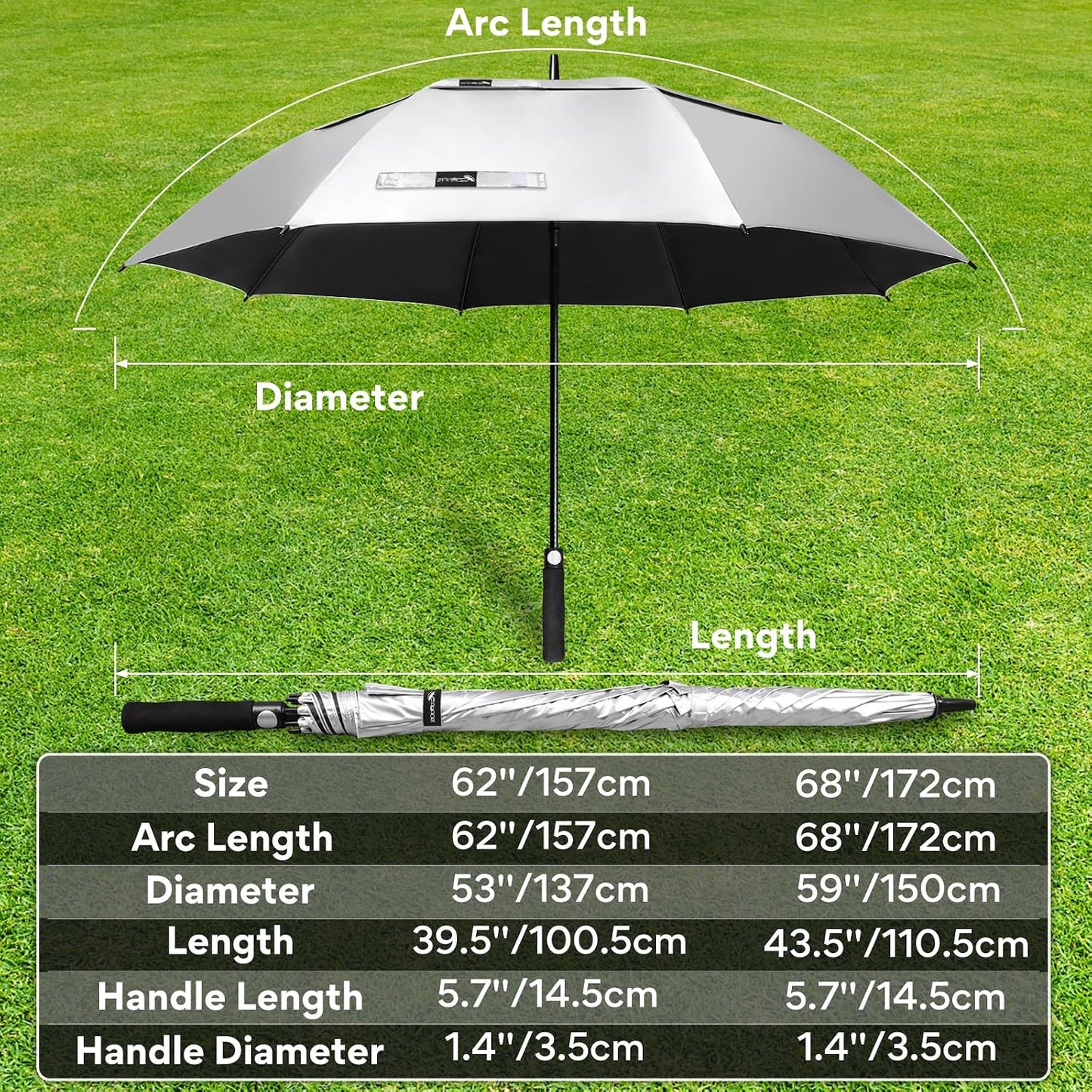 Paraguas golf UV 51-68" UPF50 resistente viento