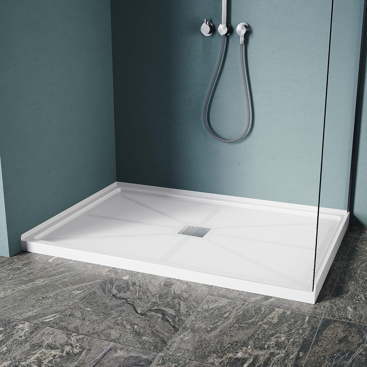 Base ducha 48x32pulg antiderrap drenaje central acero inox