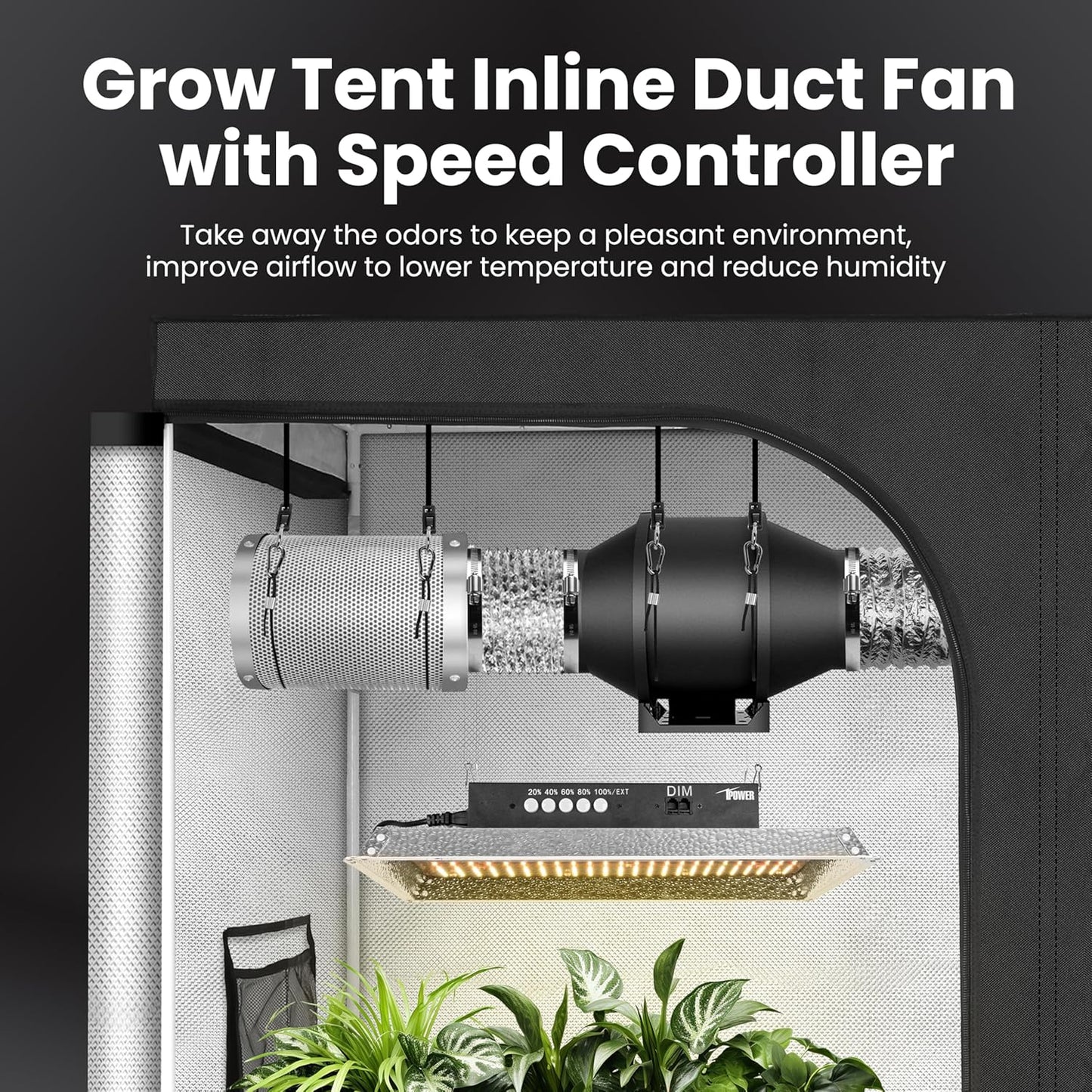 Ventilador conducto 4pulg 200CFM control velocidad tienda cultivo