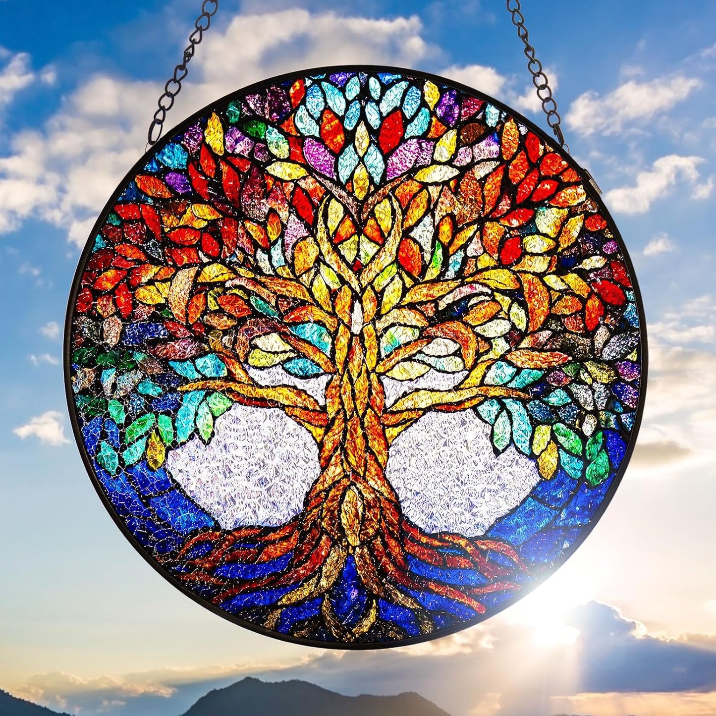 Árbol vida doble cara para ventana arte plantas verdes hogar