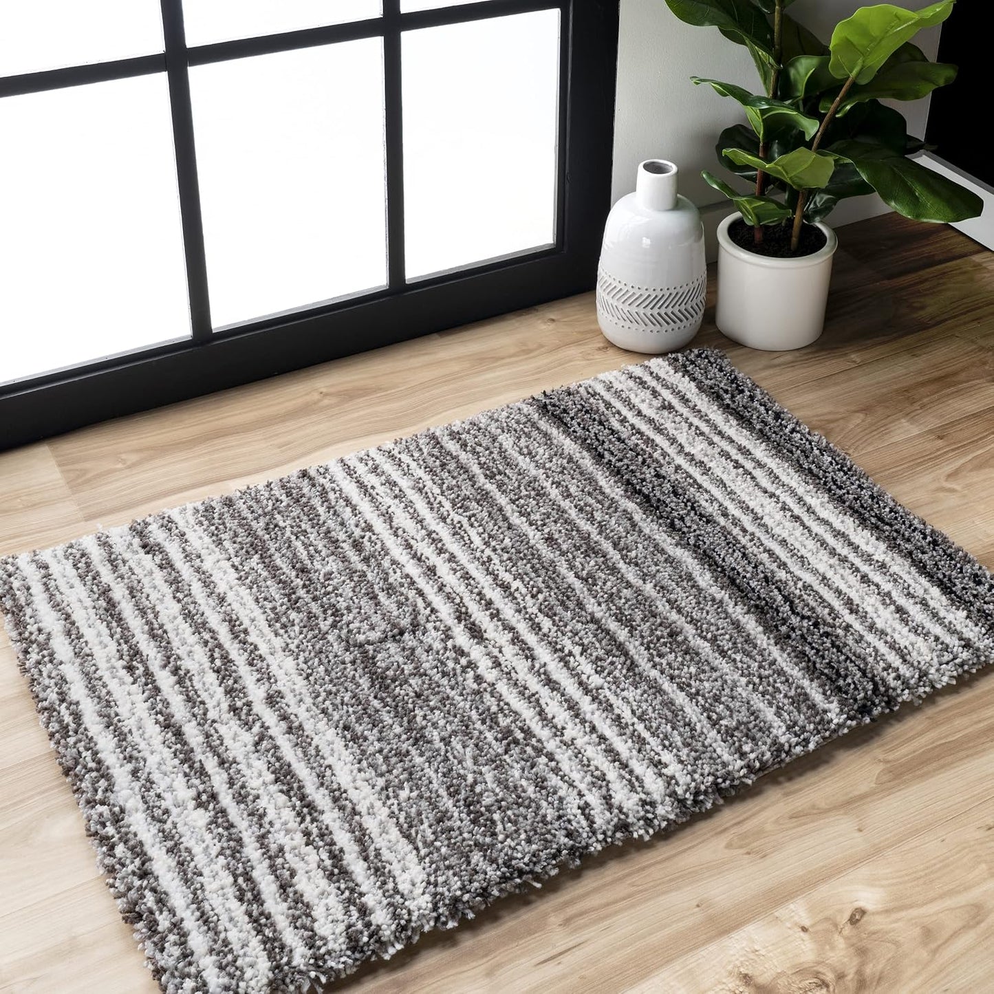 Alfombra decorativa pelo largo tejida a mano 2x3ft gris