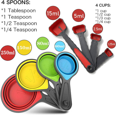 Tazas medidoras silicona plegables 8 pzas para hornear