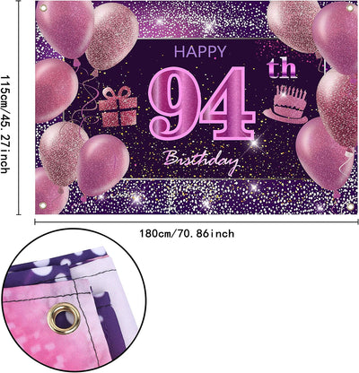 Decoración cumpleaños número 94 para niña pancarta rosa