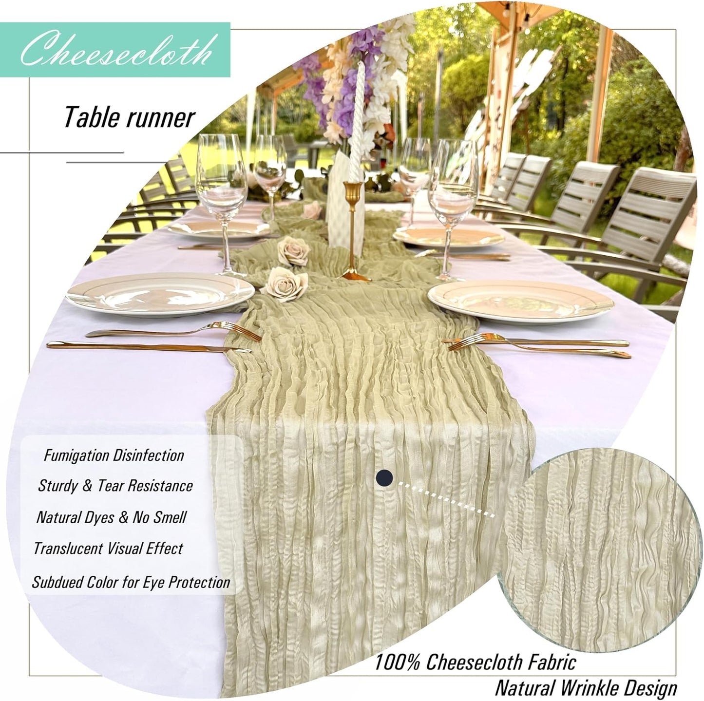 8 Caminos Mesa Gasa Champán 22x108pulg Decoración Bohemia